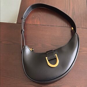 Madison West Black Shoulder Bag with Gold Buckle